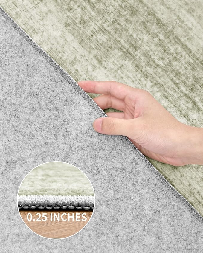 Art&Tuft Washable Rugs 8x10, Area Rugs for Living Room - Non Slip and Stain Resistant Soft Thin Low Pile 8x10 Rug for Bedroom, Dining Room, Kitchen, Office, Green