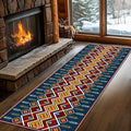 Dark Blue Runner Rug, 2x7ft Red Yello Diamond Hallway Decor Carpet, Corridor & Foyer Long Accent Rug, Entrance Non-Slip Mat Washable Rugs, Southwestern Stylish Home Decor Runner
