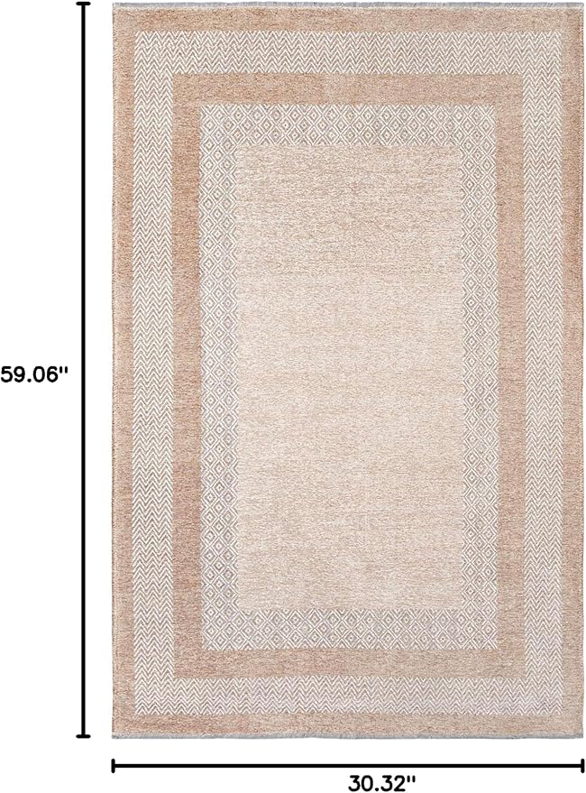 Alfa Rich 3x5 Beige Cream Washable Area Rugs for Living Room Bedroom Kitchen Dining Cotton Runner