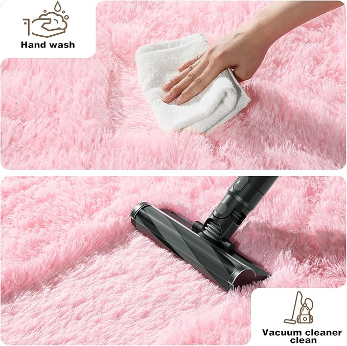 Pink Rugs for Bedroom, 2x3 Fluffy Small Area Rugs for Living Room, Soft Shag Fuzzy Carpet with 4 Non-Slip Stickers for Kids Boys and Girls Nursery Room Dorm Home Decor (Pink, 2ft x 3ft)