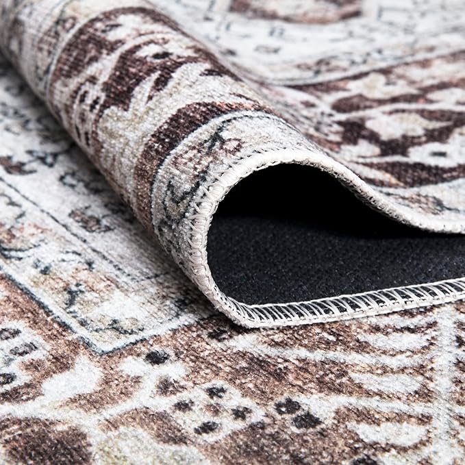 Bloom Rugs Caria Washable Non-Slip 3x5 Rug - Beige/Brown Traditional Area Rug for Living Room, Bedroom, Dining Room, and Kitchen - Exact Size: 3' x 5'