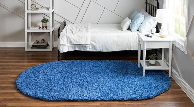 Unique Loom Solid Shag Collection Area Rug (3' 3" x 5' 3" Oval, Periwinkle Blue)