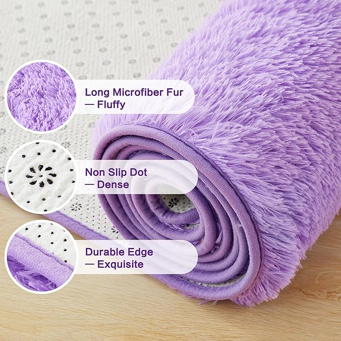 Andency Purple Soft Area Rugs for Living Room Bedroom, 5x8 Fluffy Shaggy Bedside Rug, Non-Slip Large Shag Fuzzy Plush Carpets for Bedroom Kids Dorm Nursery Home Decor Aesthetic