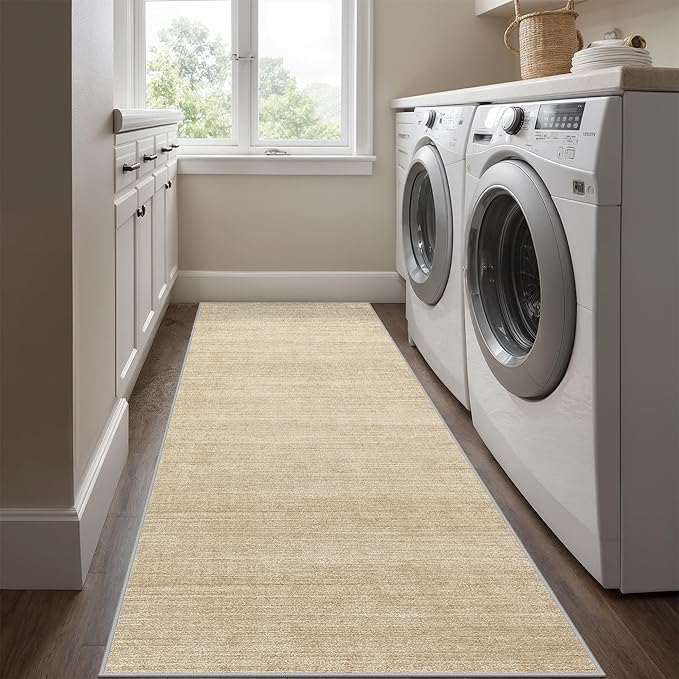 Art&Tuft Runner Rug 2x5 Non-Slip - Low-Pile Washable Runner Rug for Hallway, Soft Distressed Carpet Runner for Bedroom Bathroom Kitchen Laundry Living Room, Brown