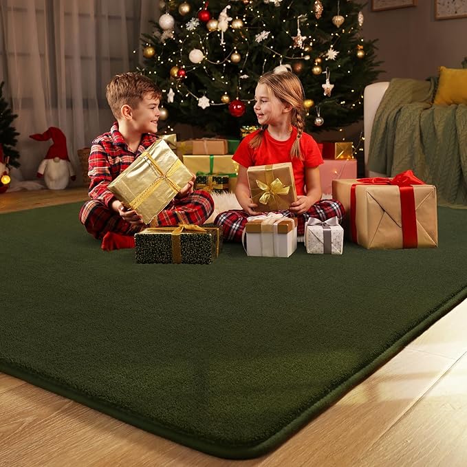 Amearea Modern Area Rugs for Bedroom Living Room, 4x6 Feet Olive Green Thickened Memory Foam Rug, Fluffy Indoor Washable Rugs Non Slip Minimalist Carpet for Kids Boys Girls Dorm Nursery Room Decor