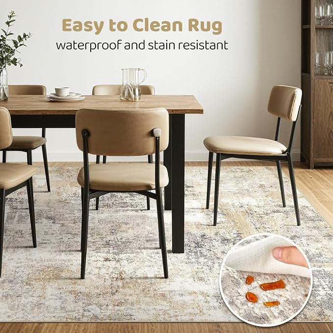 3X5 Rug Washable Area Rugs: Abstract Modern Soft Stain Resistant Indoor Floor Non Slip Throw Carpet for Entryway Living Room Closet Front Door Kitchen Bedroom Bedside Office Dorm- Gray Gold