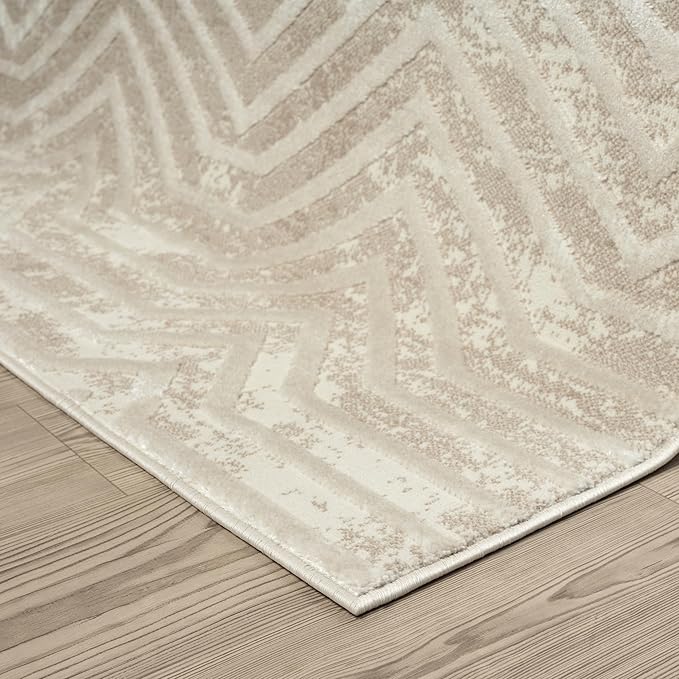 Abani Terra Cream 2' x 3' Area Rug for Living Room, Bedroom - Geometric Lines Pattern - Durable & Easy to Clean