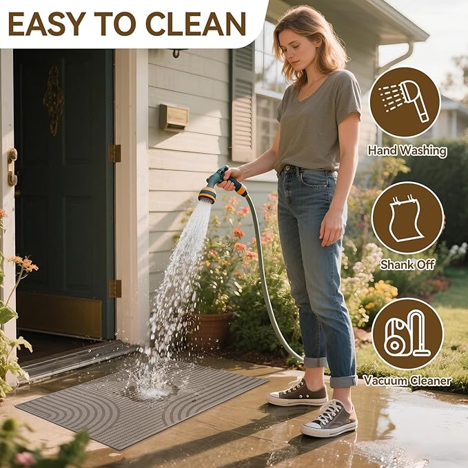 Front Door Mat 31''x47'', Absorbent Muddy Dirt Resist Washable Non Slip Low-Profile Indoor Doormat, Easy Clean Welcome Entryway Door Mats, Brown