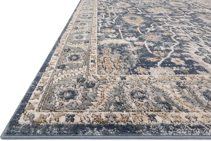 Loloi Teagan Collection TEA-03 Denim/Pebble 6'-7" x 9'-2" Area Rug, Large, Soft Neutral Rug, High-Traffic for Living Room, Bedroom, Home Office, Dining Area
