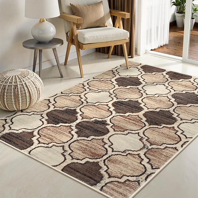 Lahome Moroccan Washable 3x5 Entry Way Rugs Indoor - Small Area Rug Aesthetic Non-Slip Throw Bedroom Rugs Thin Low-Plie Entryway Office Rug for Kitchen Bathroom Laundry Room, 3'x5'