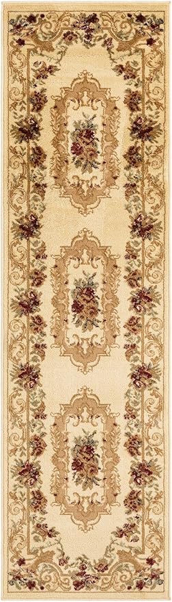 Rugs.com Chateau Collection Rug – 2' x 7' Runner Cream Medium Rug Perfect for Hallways, Entryways