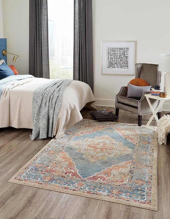 Unique Loom Isabella Collection Area Rug - Rossellini (3' 3" x 5' 3" Rectangle, Blue/ Beige)