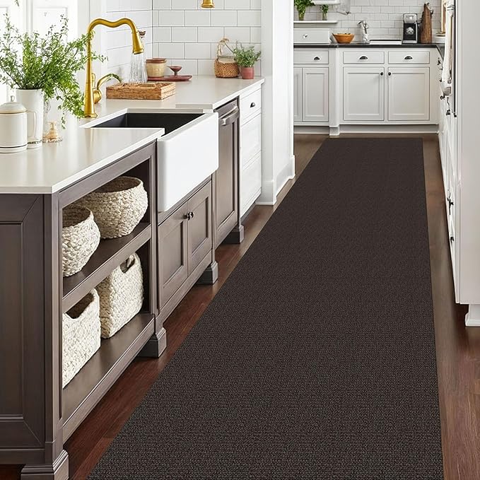 EARTHALL Runner Rug 3x20 Ft Washable Runners for Hallways Extra Long Woven Non Slip Entryway Runner Braided Kitchen Runner Indoor Outdoor Carpet Runners for Hotels, Officel, Stair, Taupe/Coffee