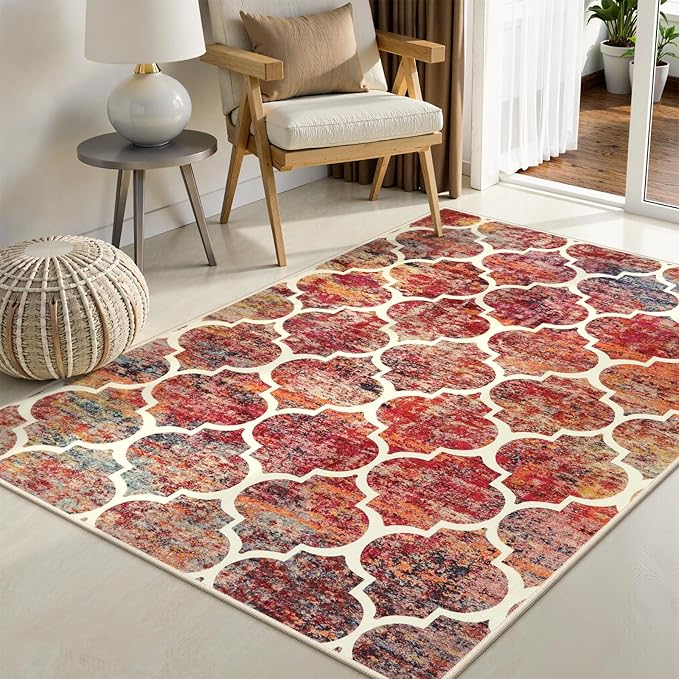 Lahome Moroccan 3x5 Rug for Bedroom, Washable Area Rugs Non-Slip Throw Entryway Rug Small Kitchen Mat Modern Colorful Christmas Carpet Rugs for Living Room Office Bathroom (3'x5', California Sunset)