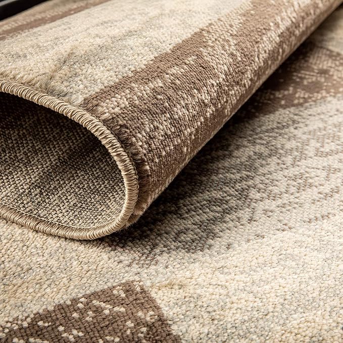 Superior Indoor Area Rug, Jute Backed, Modern Geometric Patchwork Floor Decor for Bedroom, Office, Living Room, Entryway, Hardwood Floors, Rockwood Collection, 3' x 5', Slate