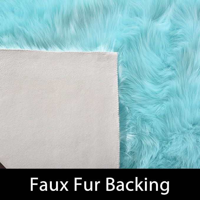 Latepis Light Blue Small Fluffy Rugs 2x3 Teal Faux Sheepskin Fur Rug for Bedroom Cute Throw Plush Rug for Cushion Chair Furry Rugs for Home Décor