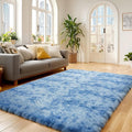 Andency Area Rugs 9x12 for Living Room Home Decor, Large Shaggy Bedroom Carpet, Non-Slip Big Shag Indoor Thick Soft Fluffy Furry Fur Area Rugs for Kids Dorm Nursery Aesthetic, Tie-Dyed Blue