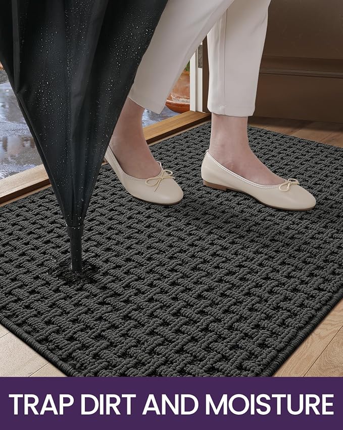 DEXI Front Entryway Door Mat Non Slip 48x72, Large Double Entry Way Mats Inside Entrance Low Profile, Welcome Doormat Dirt Trapper for Garage House Floor Home Porter Hall Backdoor Area, Dark Grey