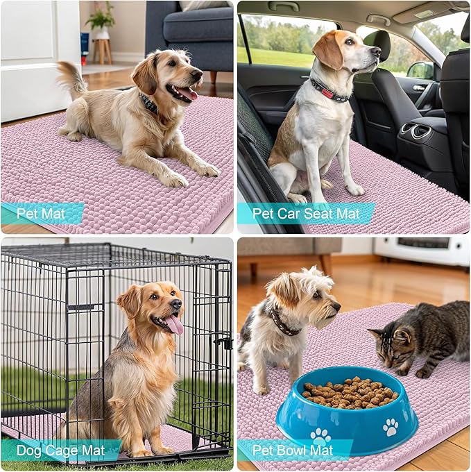 OLANLY Dog Door Mat for Muddy Paws 30x20, Absorbs Moisture and Dirt, Absorbent Non-Slip Washable Doormat, Quick Dry Chenille Mud Mat for Dogs, Entry Indoor Entryway Carpet for Inside Floor, Dusty Rose