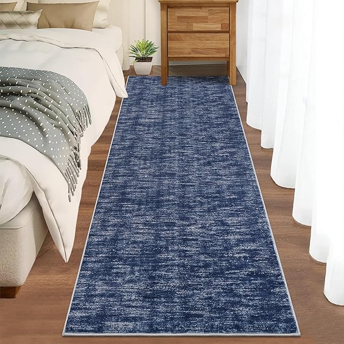 RUGSREAL Solid Runner Rug 2x6 Modern Hallway Runner Mat Machine Washable Ktichen Rug 2x6 Long Hallway Modern Indoor Throw Carpet for Bedside Living Room Bedroom Laundry, 2' x 6' Blue