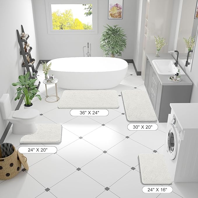 OLANLY Bathroom Rugs 47x20, Extra Soft Absorbent Chenille Bath Rugs, Rubber Backing Quick Dry, Machine Washable Bath Mats for Bathroom Floor, Tub and Shower, Home Decor Accessories, Ivory