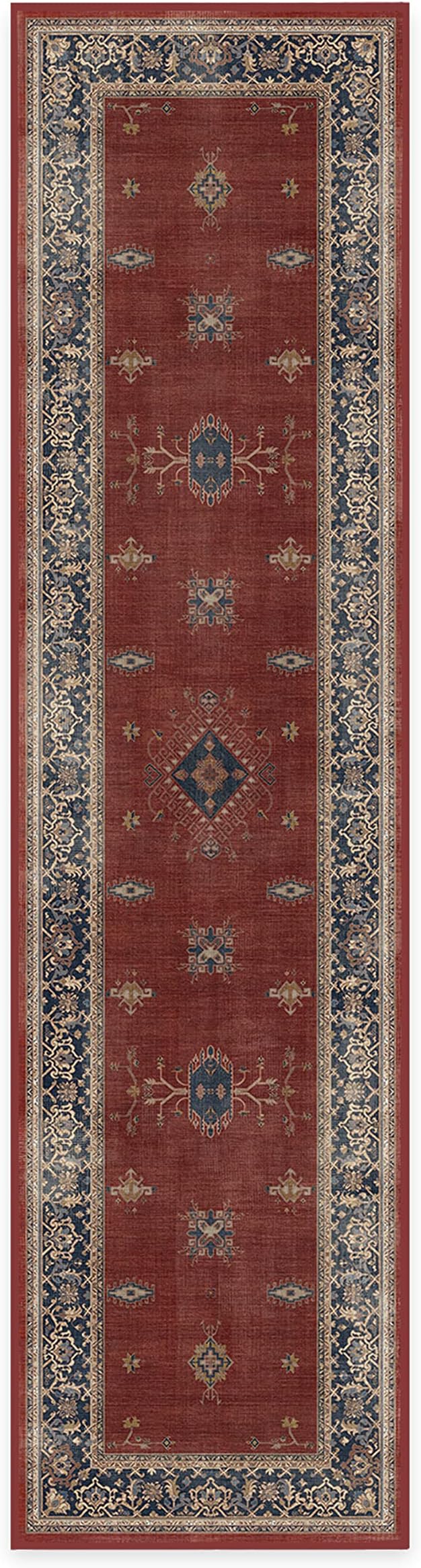 RUGGABLE Washable Vintage Runner Rug – Verena Amber Red 2.5x10, Stain-Resistant, Non-Slip Hallway Runner – Machine Washable Rug for Hallway, Entryway, Living Room & Kitchen–with Cushioned Pad
