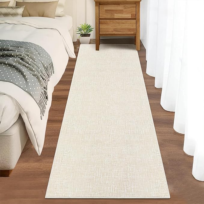 RUGSREAL 2x6 Runner Rug Washable Kitchen Runner Rug Modern Abstract Runner Mat for Hallway Contemporary Solid Rug Non-Slip Foldable Aesthetic Accent Floor Carpet for Living Room Bedroom, Cream