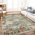 Area Rug 8'x10' Washable Rug Vintage Traditional Mat Distressed Indoor Foldable Thin Retro Accent Floral Print Non Slip Carpet for Living Room Dining Room Office