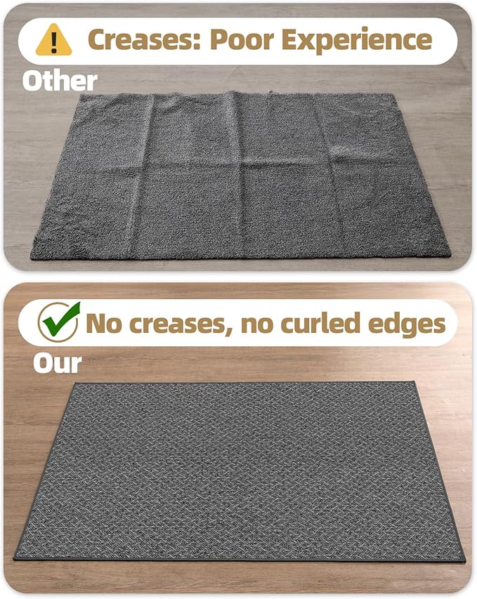 Color&Geometry Small Ultra Thin Indoor Door Mat Non Slip Rubber Backed Dirt Trapper 17"x30"(Rolled-up NO Creases), Rugs for Entryway, Front Door Mat Indoor Washable Low-Profile Entry Mat, Grey