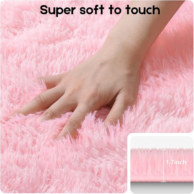 Pink Rugs for Bedroom, 3x5 Fluffy Small Area Rugs for Living Room, Soft Shag Fuzzy Carpet with 4 Non-Slip Stickers for Kids Boys and Girls Nursery Room Dorm Home Decor (Pink, 3ft x 5ft)