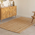 HOMEMONDE Natural Braided Jute Area Rug 5x8 ft - Off White Stripe Eco Friendly Premium Fiber - Hand Woven Rustic Vintage Farmhouse Rugs for Bedroom, Kitchen, Living Room, Dining Room