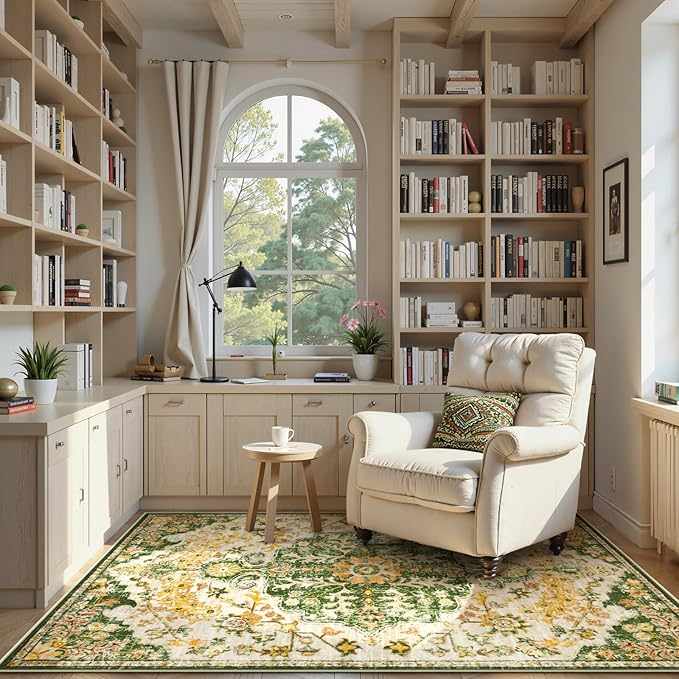 Lahome Bohemian Floral Medallion Area Rug - 4x6 Soft Rugs for Living Room Washable Rugs for Bedroom, Vintage Non Slip Indoor Carpet for Apartment Dining Room Kitchen Foyer RV, Yellow/Green/Multi