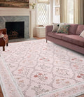 YIHOUSE 8x10 Washable Rug for Living Room, Pink Floral Rugs for Bedroom Boho Area Rug Non Slip Ultra-Thin Large Rug for Kids Playroom, Classroom, Girls Dorm, Nursery, Pink Multi