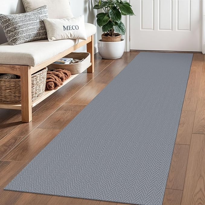 Braided Runner Rug 2x6 Ft Washable Runners for Hallways Kitchen Runner Rug with Rubber Backing Cotton Entryway Runner Indoor, Woven Floor Carpet for Hall Kitchen Bedroom, Light Gray