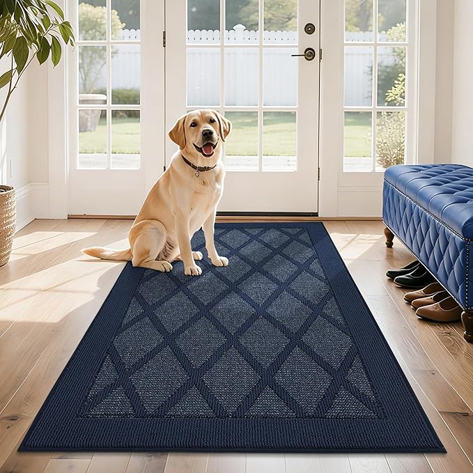 COSY HOMEER Non-Slip Door Mat 36"x60", Entryway Rugs Low Profile Absorbent Dirt Trapper Doormat for Front Entrance, Washable Polypropylene Entry Mat (Blue)