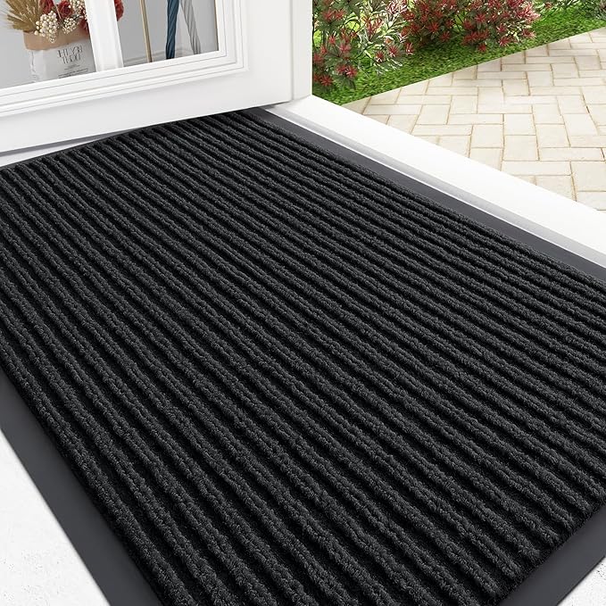 OLANLY Front Door Mat Indoor Outdoor Entrance, Waterproof Heavy Duty Doormat, Fade Resistant, Low Profile, Easy Clean Patio Porch Welcome Floor Mats for Entry, 29.5x17, Black