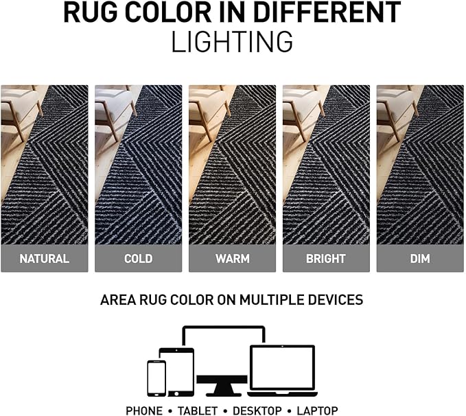 Rugshop Geometric Diamond Stripe Area Rug Anthracite Dark Gray 7' 10" x 10' Perfect for Large Living Rooms, Dining Areas, or Master Bedrooms