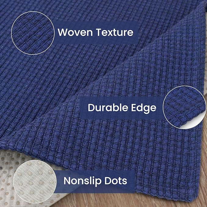 IOHOUZE Washable Area Rug 4x6 Non Slip Rubber Backed Woven Rugs for Entryway Indoor Bedroom Rugs Kitchen Rug Floor Throw Carpet for Entrance, Living Room, Royal Blue/Navy