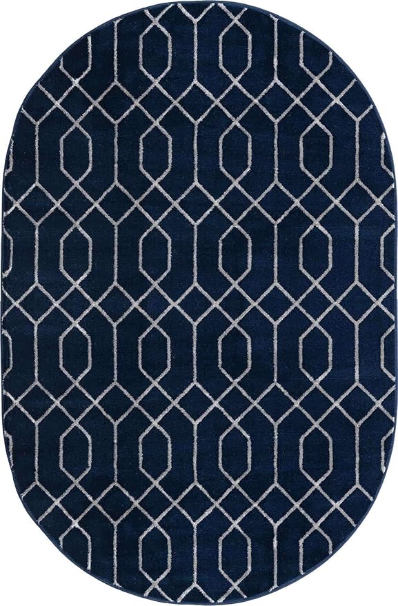 Unique Loom Marilyn Monroe Glam Collection Area Rug - Trellis (5' 3' x 8' Oval, Navy Blue Silver/ Silver)