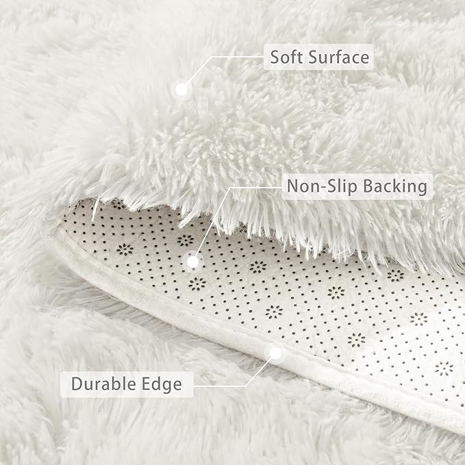 Beglad Fluffy Area Rugs 4x6 Feet, Modern Minimalist Style Shag Rugs, Non-Slip Indoor Carpet Soft Rugs for Bedroom, Living Room & Kids Room, Cream White