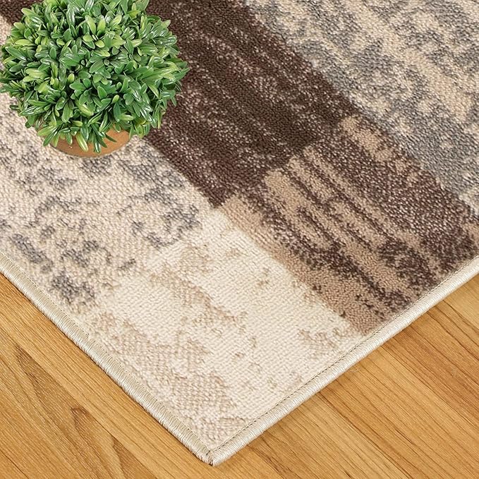Superior Indoor Area Rug, Jute Backed, Modern Geometric Patchwork Floor Decor for Bedroom, Office, Living Room, Entryway, Hardwood Floors, Rockwood Collection, 3' x 5', Slate