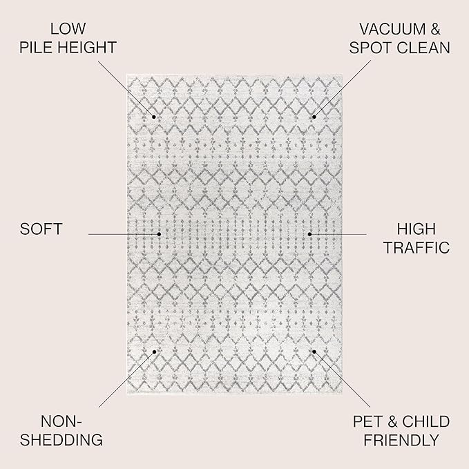 JONATHAN Y Boho Vintage Diamond Cream/Gray Square Area Rug 9X9 ft, Moroccan Hype for Living Room, Bedroom, Kitchen, Office, Easy-Cleaning, High Traffic, Pet-Friendly, Non-Shedding (MOH101B-9SQ)