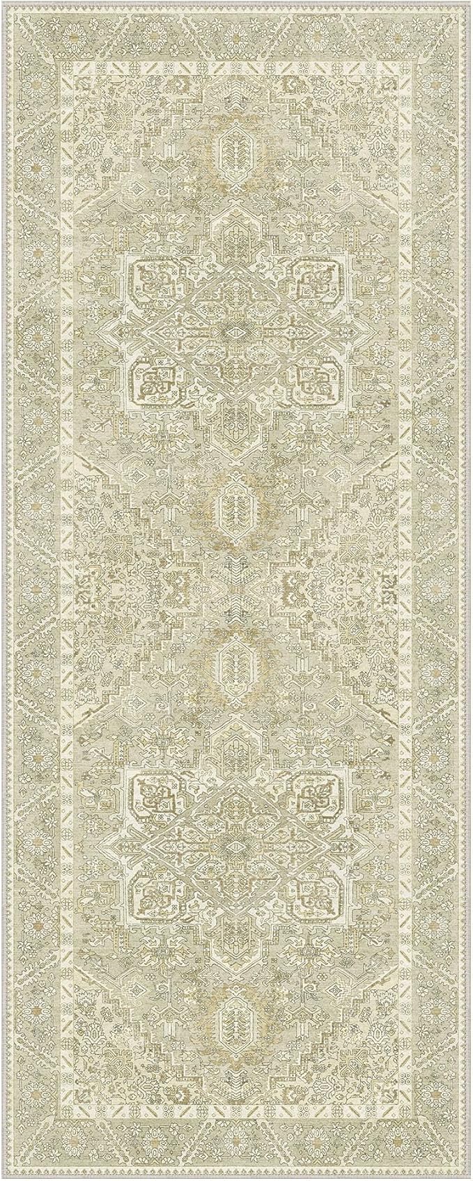 2x5 Runner Rug Machine Washable Boho Runners for Hallway,Ultra-Thin Low Pile Rug,Lightweight Indoor Carpet,Non Slip Floral Runners for Enrtyway, Corridor, Home Office, Kitchen,Taupe