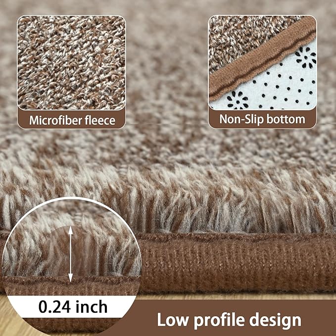 AROGAN Washable 4×6 Bedroom Rug, Modern Area Rugs with Soft Memory Foam for Living Room, Minimalist Non-Slip Indoor Floor Carpet for Dining Room Office Kids Playroom Decor, Matte Brown