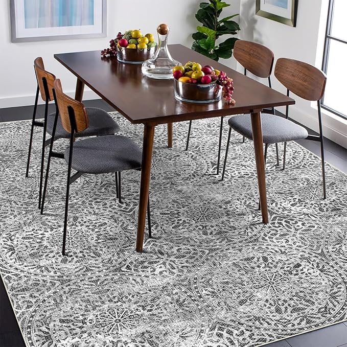 vivorug 3x5 Rug, Small Area Rug for Living Room, Bedroom, Kitchen, Machine Washable Non-Slip Throw Rug, Vintage Medallion Carpet for Entryway Nursery Coffee Table - Durable (Grey)