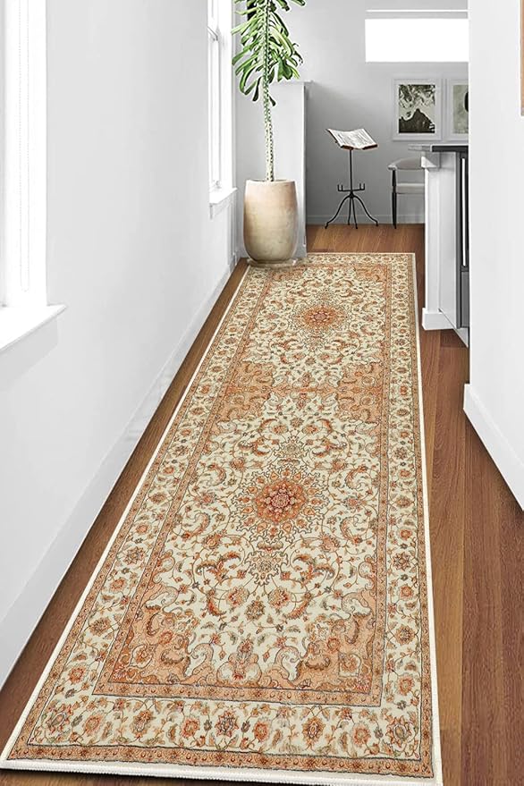 COMSLE Boho Washable Runner Rug for Hallway Faux Wool Small Kitchen Area Rug Distressed Throw Rug Non-Slip Laundry Room Carpet Runner for Entryway Indoor Bedroom, 2' x 8'