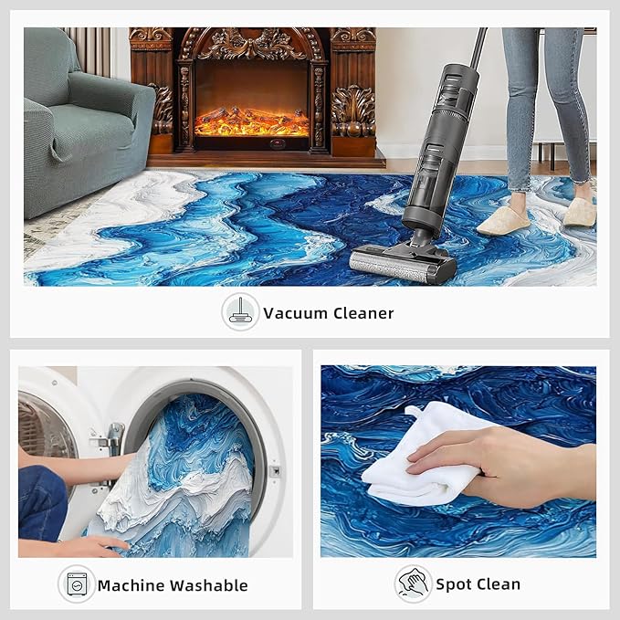 5x6 Ocean Waves Rugs for Office - Abstract Waves Living Room Carpet, Abstract Art Bedroom Area Rug Kids Low Pile Rug for Indoor Outdoor Hardwood Floors Home Decor