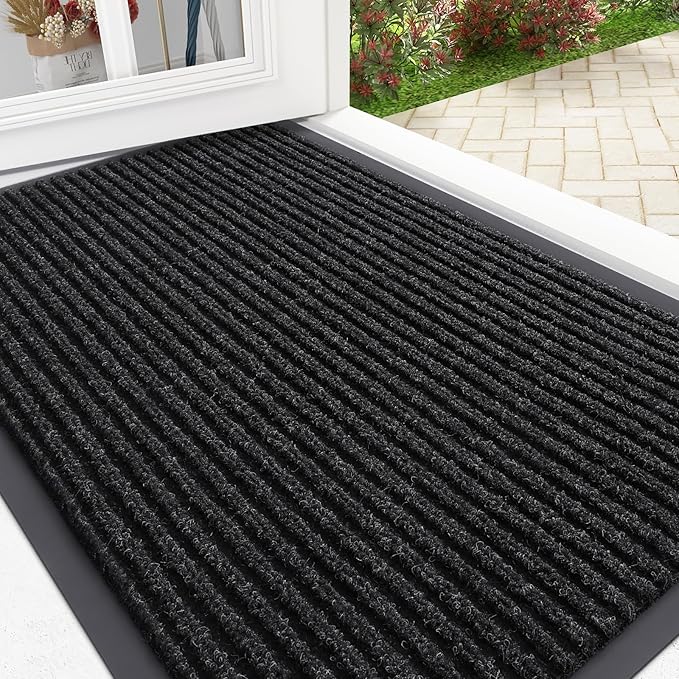 OLANLY Front Door Mat Indoor Outdoor Entrance, Waterproof Heavy Duty Doormat, Fade Resistant, Low Profile, Easy Clean Patio Porch Welcome Floor Mats for Entry, 33x21, Off-Black