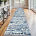 Modern Abstract Runner Rug 2.6x12, Grey Blue White Washable Long Kitchen Runner Non-Slip Soft Hallway Rug Runner Thin Print Faux Wool Carpet for Entryway Bedroom Laundry Room Indoor Home Decor