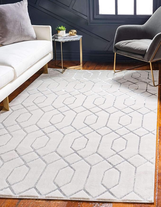 Marilyn Monroe Glam Collection Area Rug - Trellis (7'x 10' Rectangle, White Silver/ Silver)